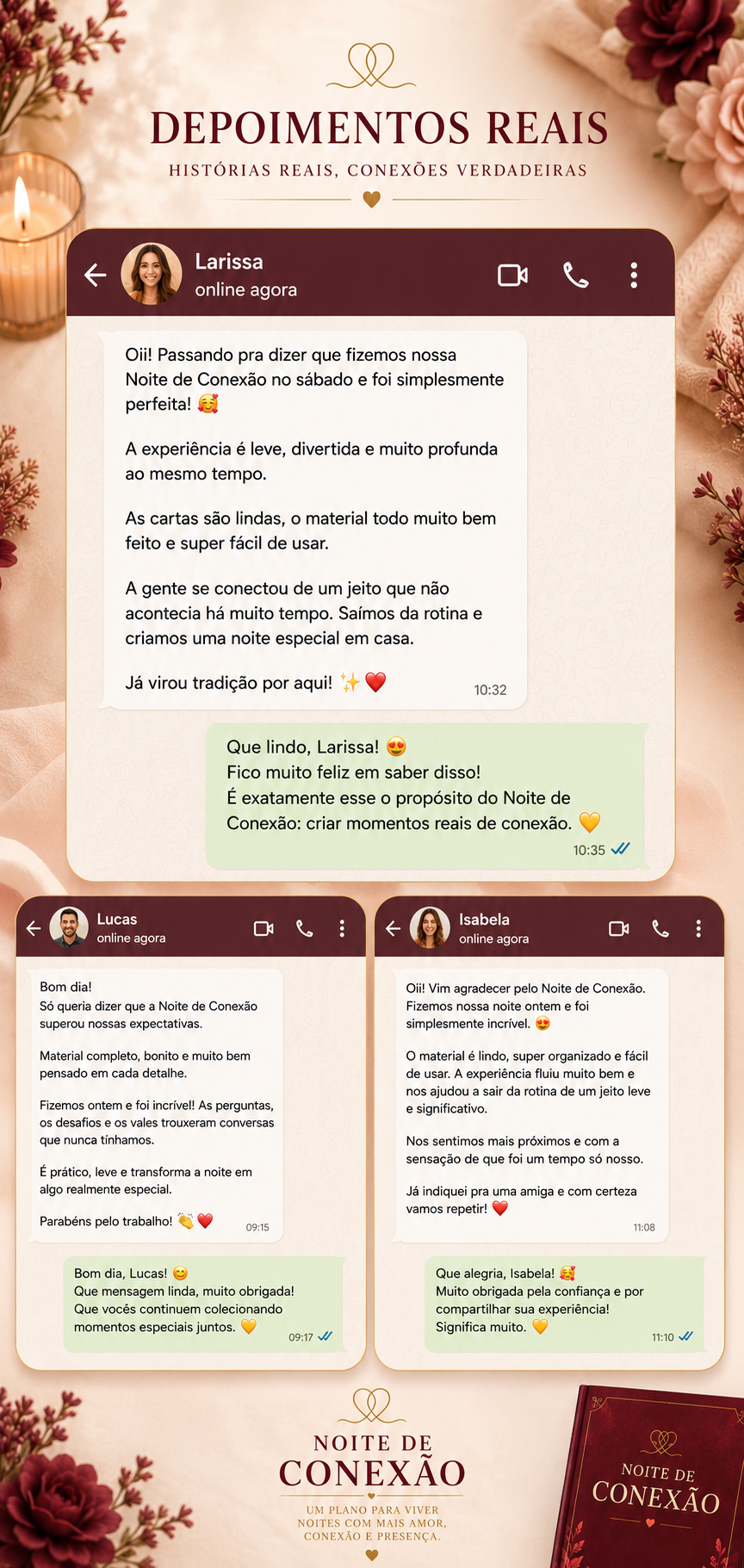 Depoimentos recebidos no Instagram sobre a Noite de Conexão