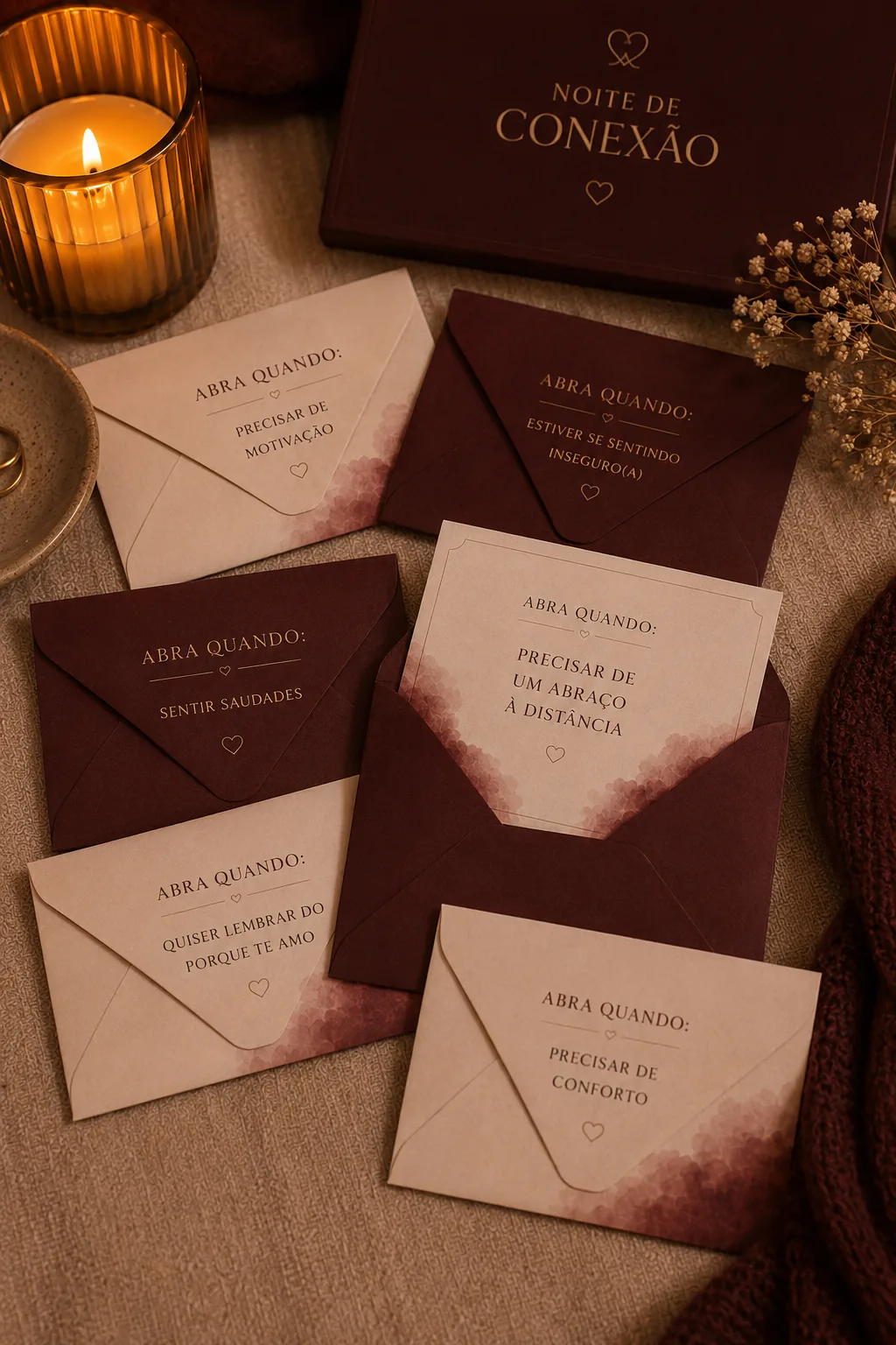 Mockup das Cartas Abra Quando da Noite de Conexão